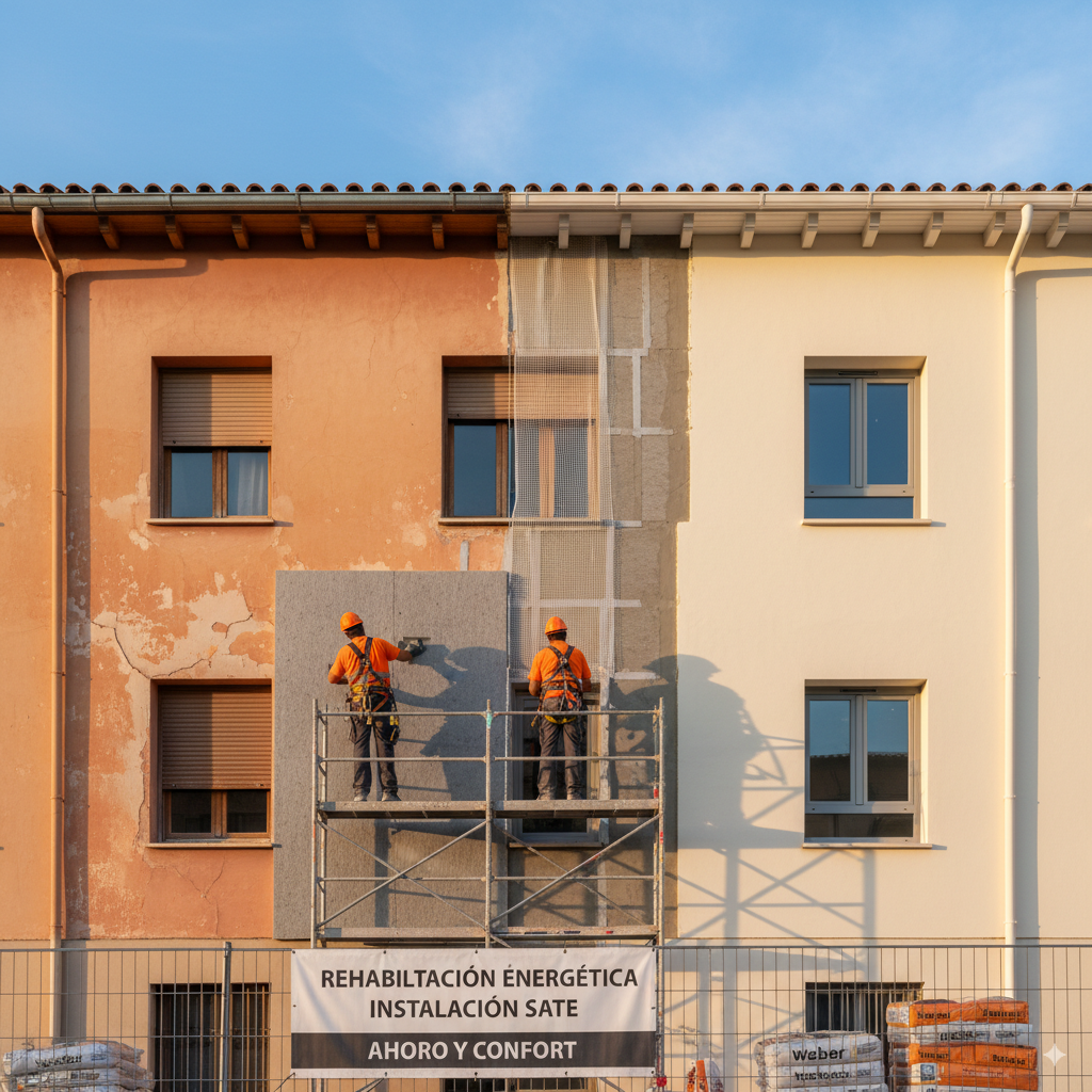 Fachada con sistema SATE en renovación